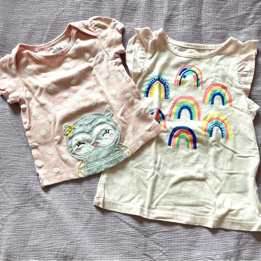 Bundle set of 2 girl cotton t-shirts, 12 months
